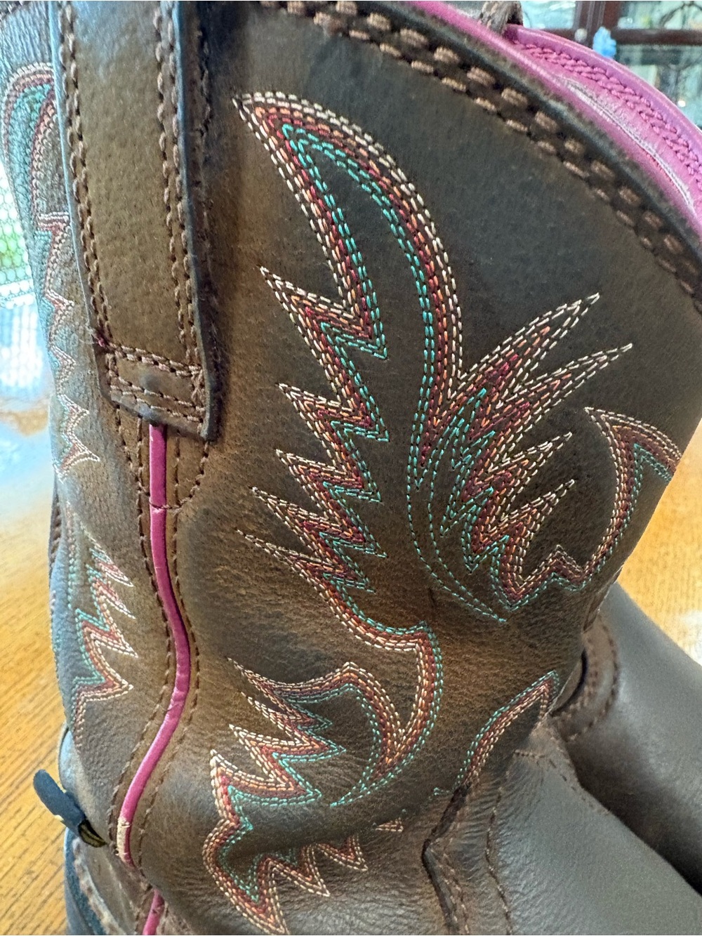 Ariat Brown Leather Western Boots with Pink Shaft Lining - Picture 7 of 7